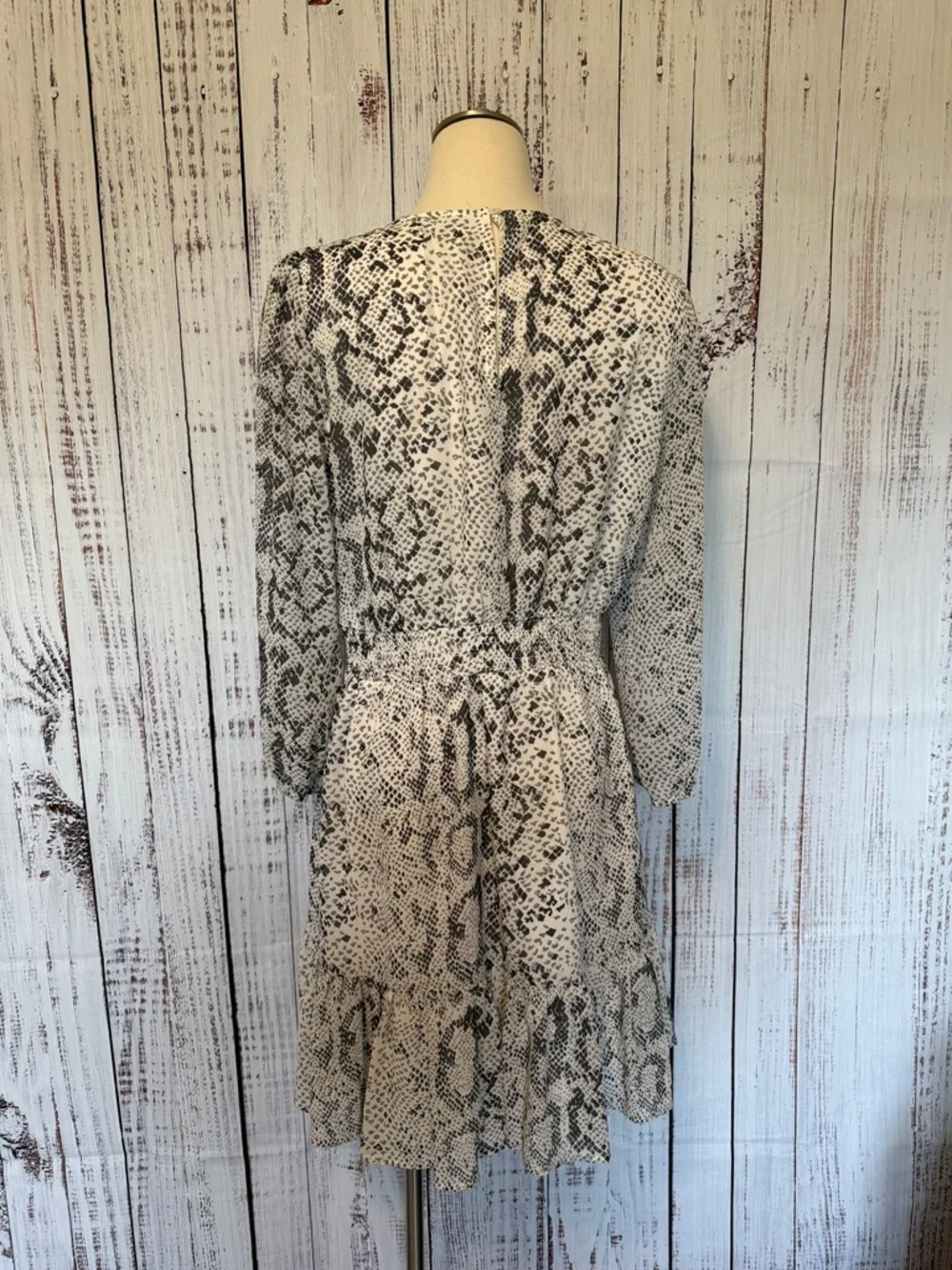 J. Crew Gray and White Snake-Print Long‎ Sleeve Dress